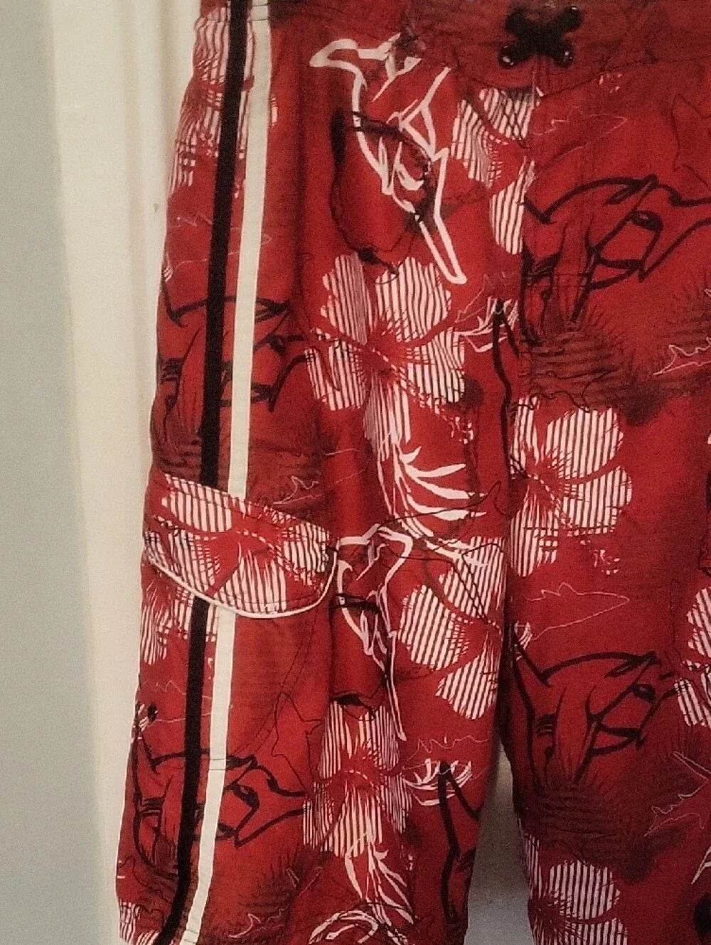 OP Red Floral Cargo Swim Shorts with White Trim